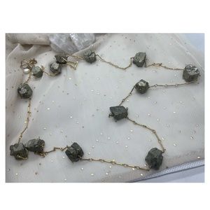 Raw Pyrite and Gold plated 39” necklace